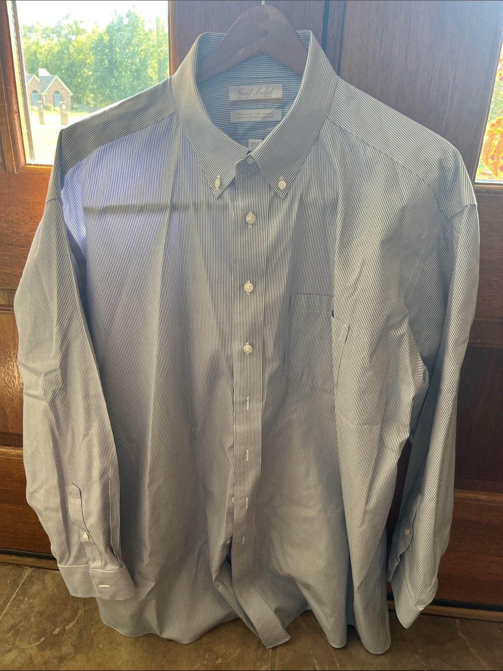 Roundtree & Yorke Men’s Blue Pinstripe Button-Down Shirt